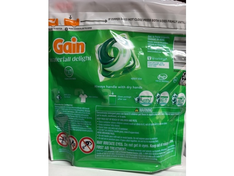 Gain Flings Liquid Detergent Pacs, Waterfall Delight, 10 oz/291 g, 15 Count