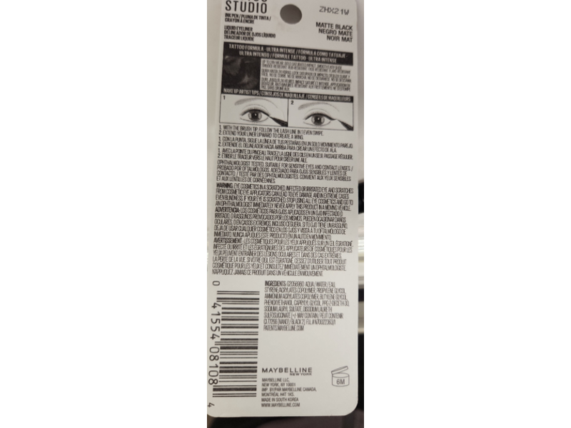 Maybelline Tattoo Studio Ink Pen Waterproof Liquid Eyeliner, 881 Matte Black, 0.03 fl oz/1 mL