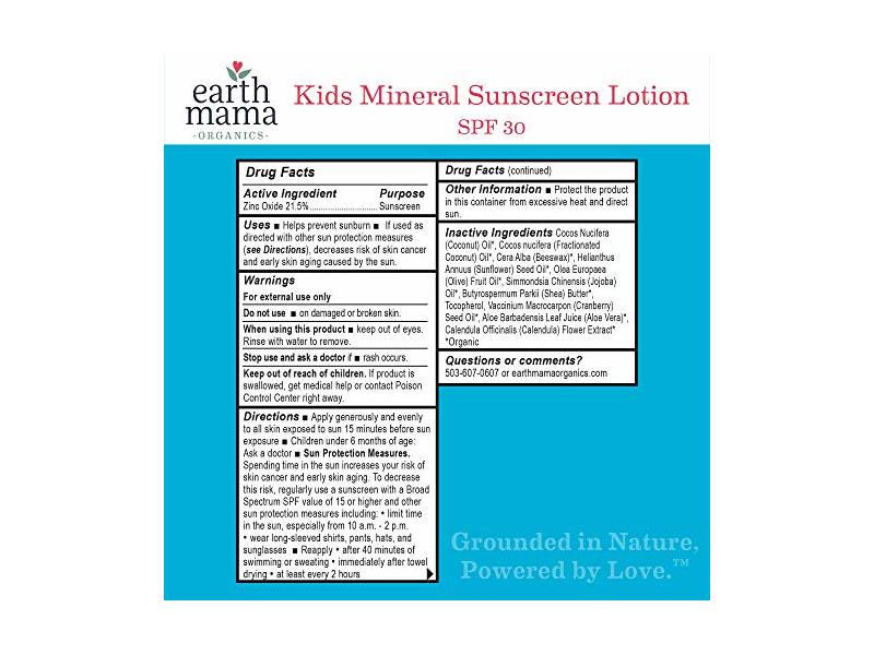 Earth Mama Kids Mineral Sunscreen Lotion, SPF 30, 3 oz/84 g (2 pack)
