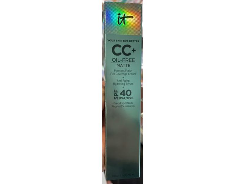 It Cc+ Oil-Free Matte Full Coverage Cream Plus Hydrating Serum, SPF 40, Light, 1.08 fl oz/32 mL