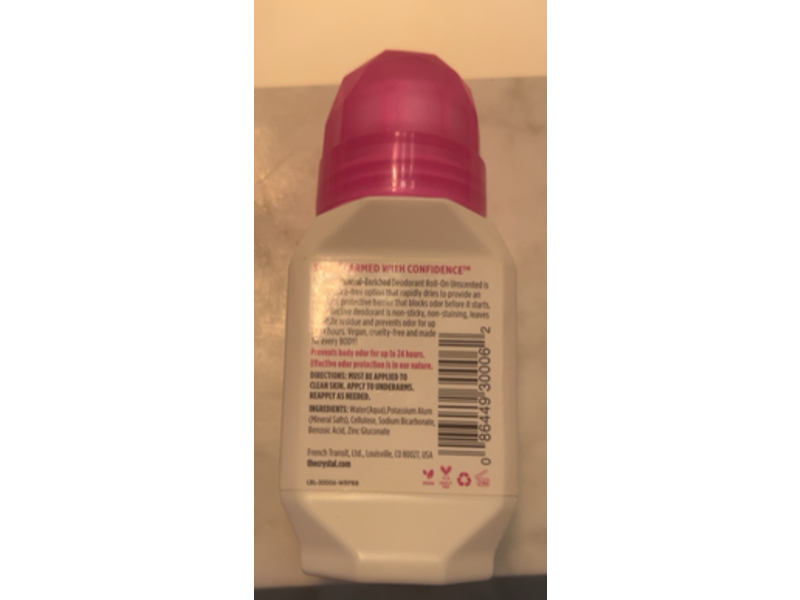 Crystal Mineral-Enriched Deodorant Roll-On, Unsented, 2.25 fl oz/66 mL, Pack Of 3