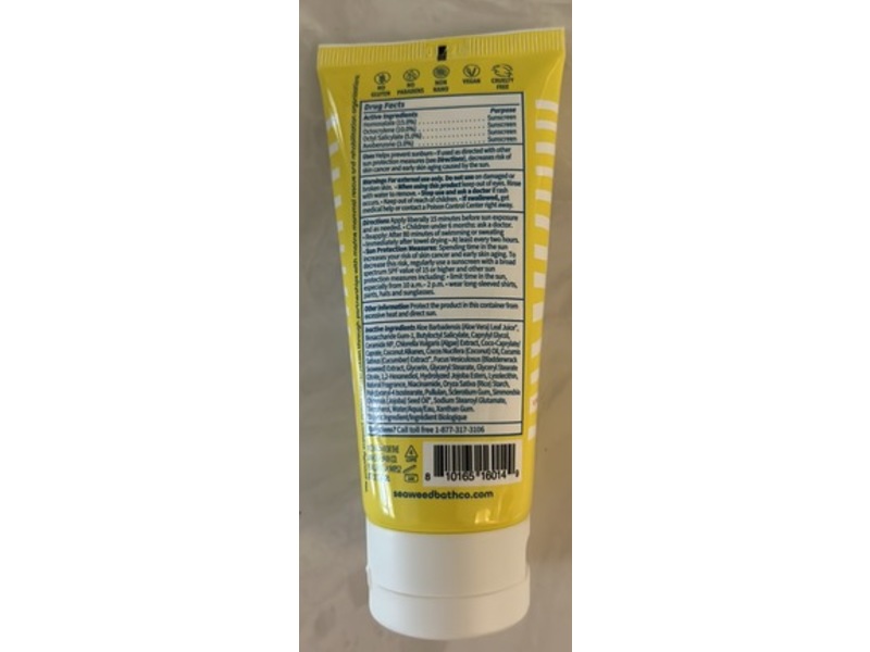 Seaweed Bath Co. Tropical Face Lotion Hydrating Sunscreen, SPF 50, Coconut, 3 fl oz/89 mL