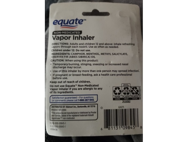 Equate Vapor Inhaler, Menthol Scent, Pack Of 3