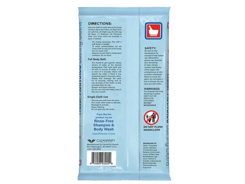 Pharma-C-Wipes Water-Activated Bathing Cloths, 10 count