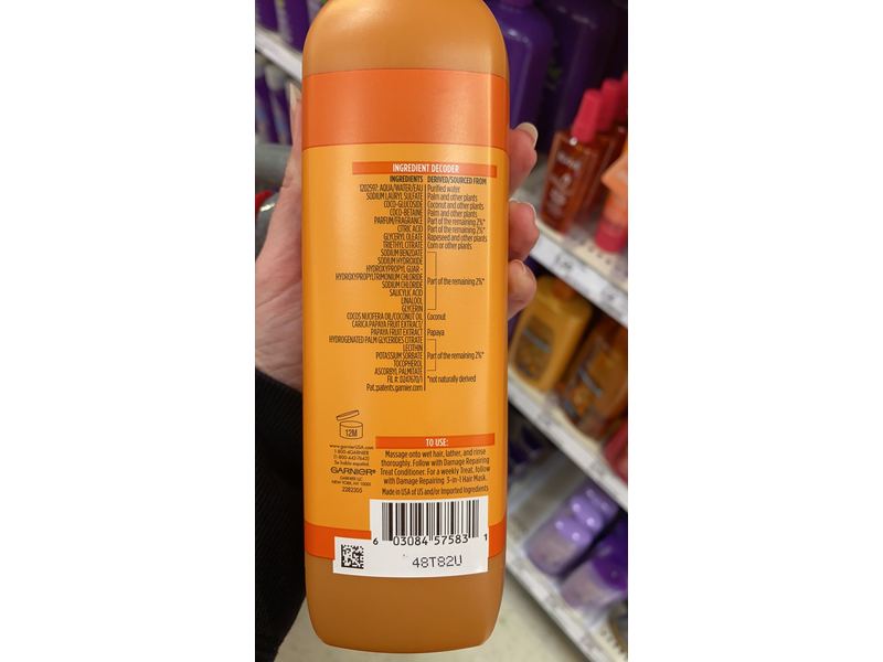 Garnier Fructis Damage Repairing Treat Shampoo, Papaya Extract, 17.7 fl oz/525 mL