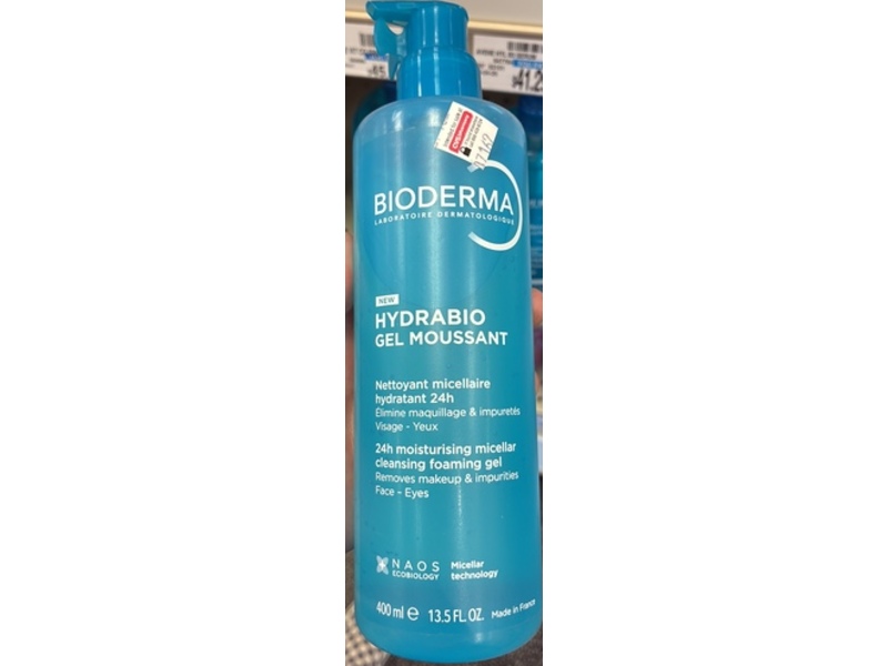 Bioderma 24H Moisturizing Micellar Cleansing Foaming Gel, 13.5 fl oz/400 mL