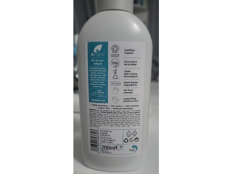Dr. Organic Skin Clear Purifying Toner, Grapefruit & Salicylic Acid, 200 mL