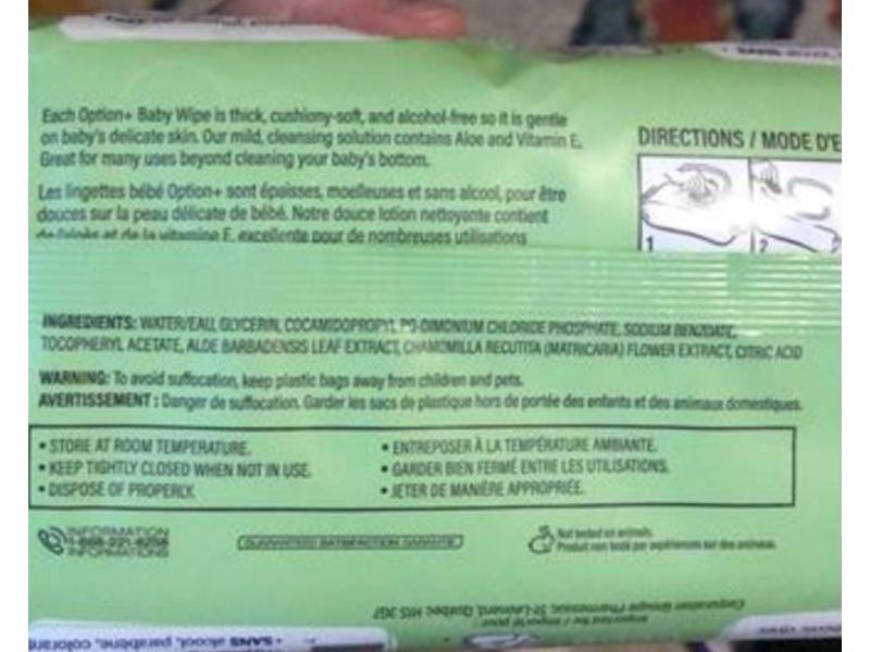 Option+ Baby Wipes, Unscented, 72 Count