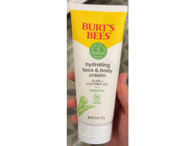 Burt's Bees Hydrating Face & Body Cream, Aloe+Coconut Oil, 6 oz/170 g
