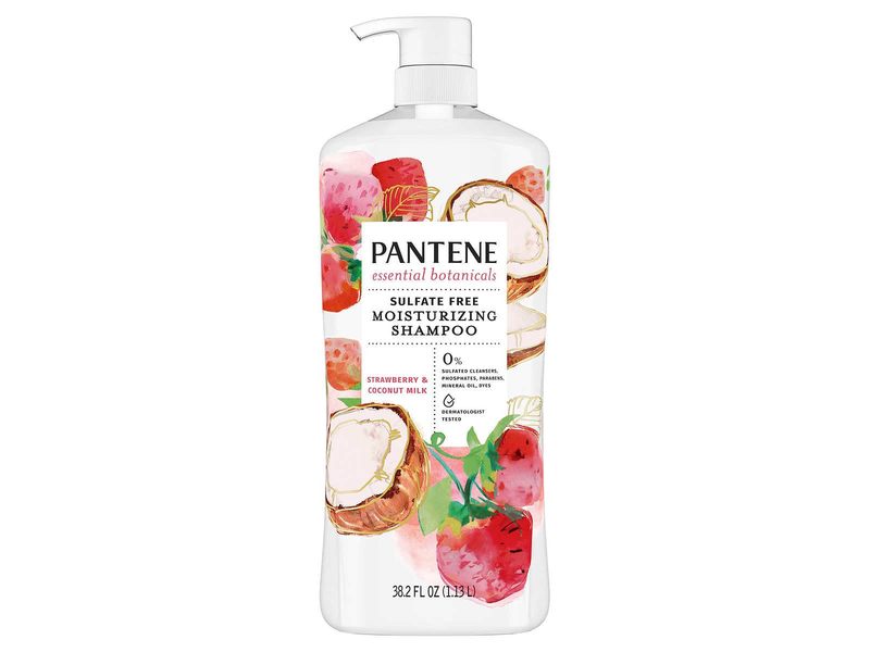 Pantene Essential Botanicals Sulfate Free Moisturizing Shampoo, Strawberry & Coconut Milk, 38.2 fl oz/1.13 L