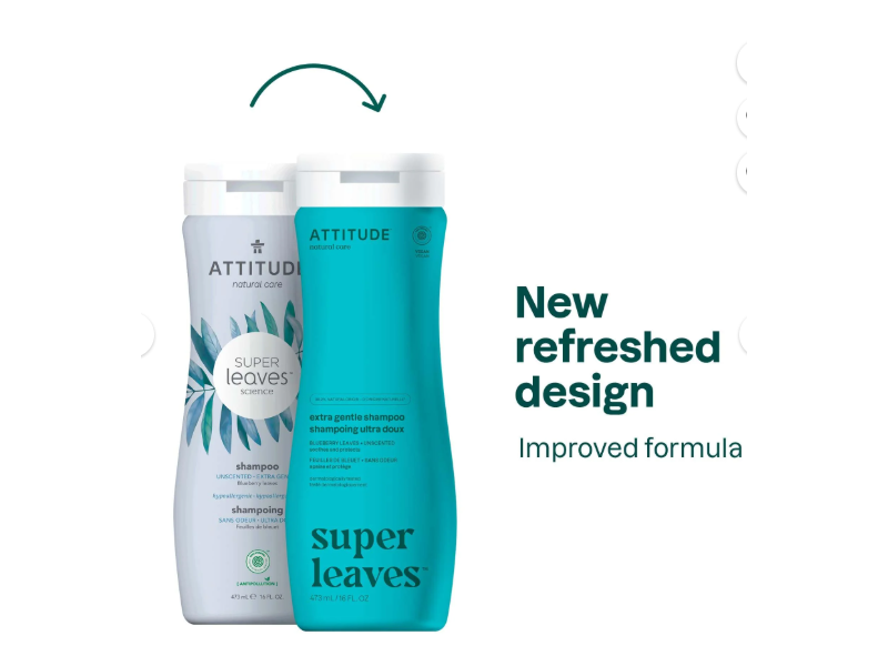 Attitude Natural Care Super Leaves Extra Gentle Shampoo, Blueberries Leaves, 16 fl oz/473 mL