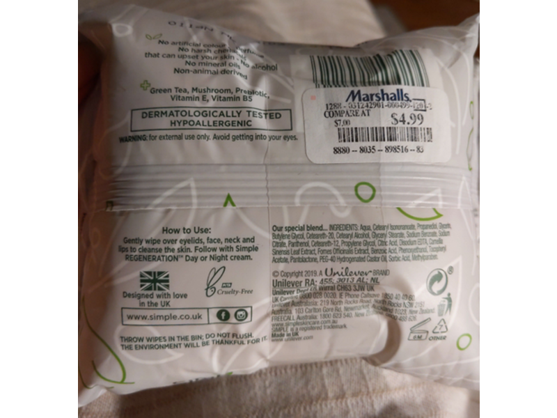 Simple Regeneration Age Resisting Cleansing Wipes, 25 Count