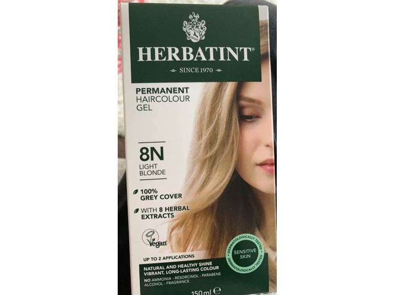 Herbatint Permanent Haircolor Gel, 8N Light Blonde, 150 mL, 2 Application
