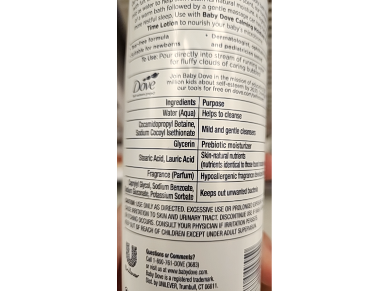 Baby Dove Calming Moisture Ultra-Gentle Bubble Bath, 16 fl oz/475 mL