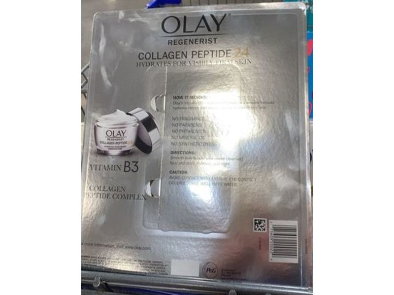 Olay Regenerist Collagen Peptide 24 Hydrating Moisturizer, Fragrance-Free, 1.7 oz/48 g, Pack Of 2