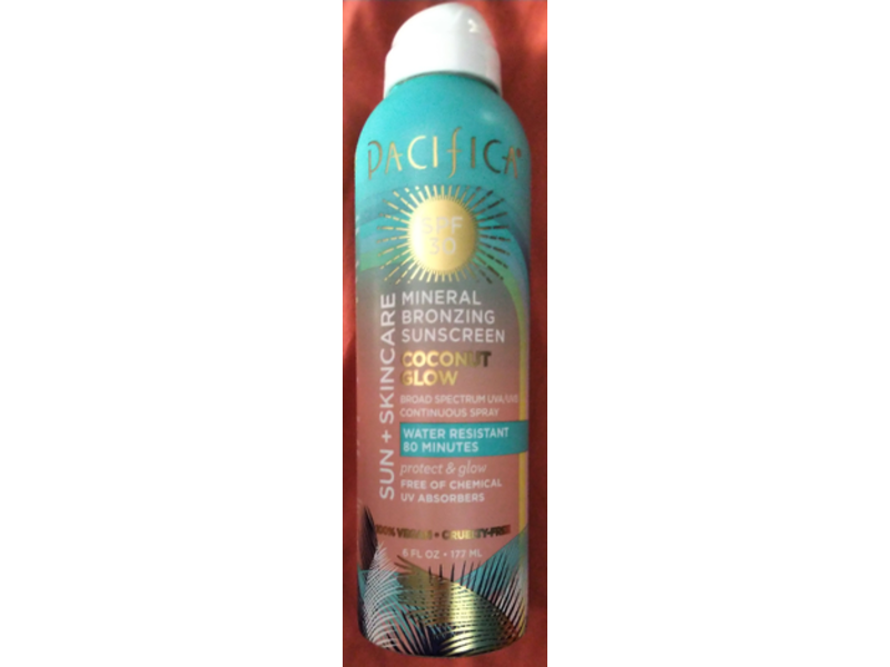 Pacifica Mineral Bronzing Sunscreen Spray, SPF 30, Coconut Glow, 6 fl oz/177 mL