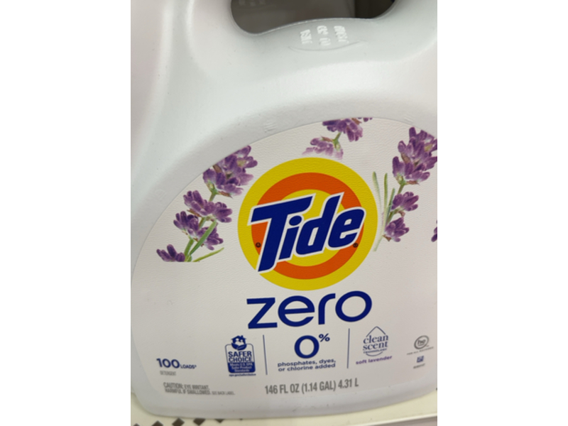 Tide Zero Soft Liquid Laundry Detergent, Lavender Scent, 100 Loads, 146 fl oz/4.31 L