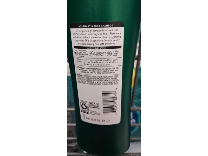 Suave Invigorating Shampoo, Rosemary & Mint, 12.6 fl oz/373 mL