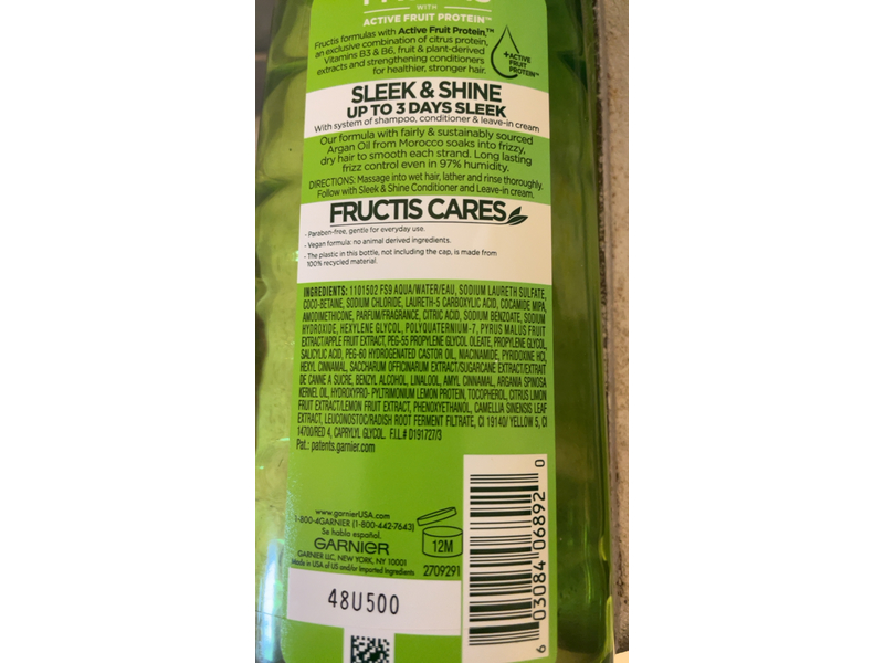 Garnier Fructis Sleek & Shine Fortifying Shampoo, Vitamin E +Argan Oil, 11.7 fl oz/347 mL
