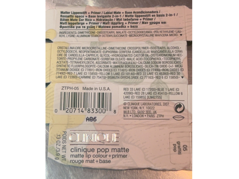 Clinique Pop Matte Lip Colour + Primer, 05 Graffiti Pop, 0.13 oz/3.9 g