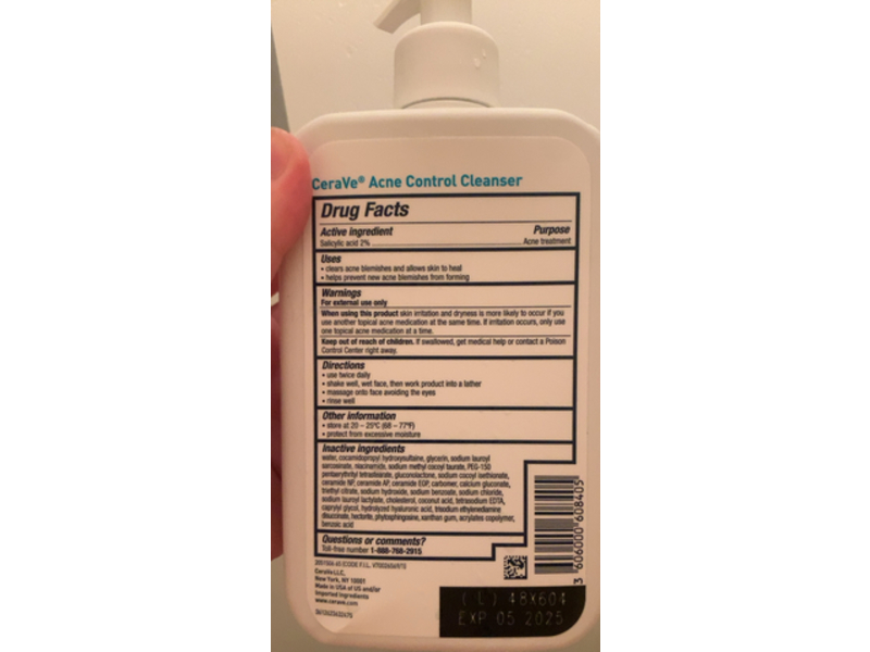 CeraVe Acne Control Cleanser Face Wash, 2% Salicylic Acid 16 fl oz/473 mL