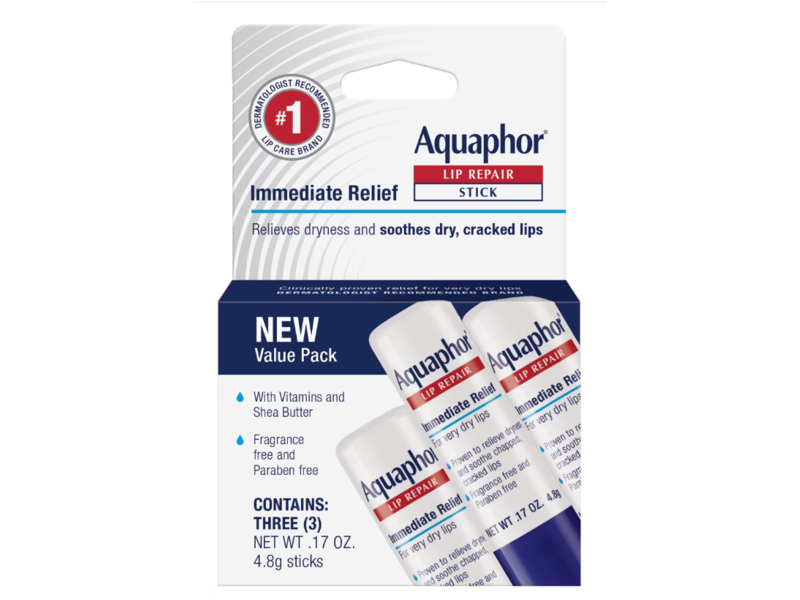 Aquaphor Lip Repair Stick, 0.17 oz/4.8 g, Pack Of 3
