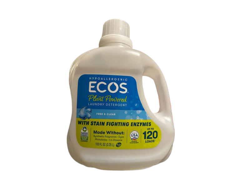 Ecos Plant-Powered Laundry Detergent, Free & Clear, 120 Loads, 110 fl oz/3.25 L