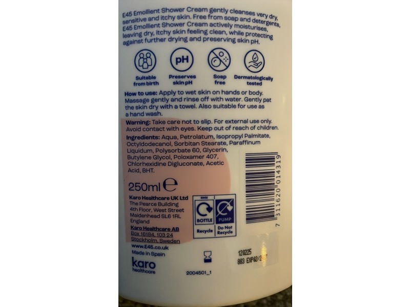 E45 Emollient Shower Cream, 250 mL