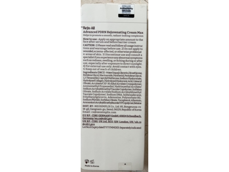 Dr.Reju-All Advanced PDRN Rejuvenating Cream Max, 2.03 fl oz/60 mL