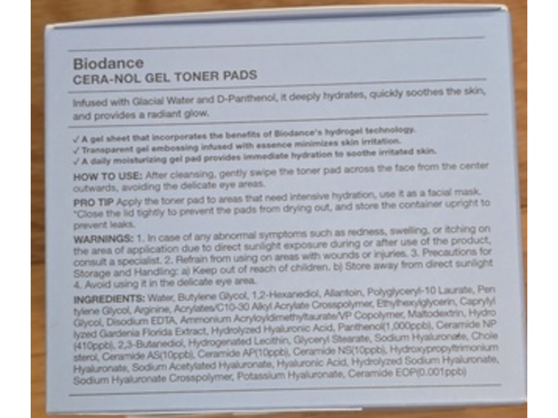 Biodance Cera-NOL Gel Toner Pads, 4.93 oz/140 g, 60 Count