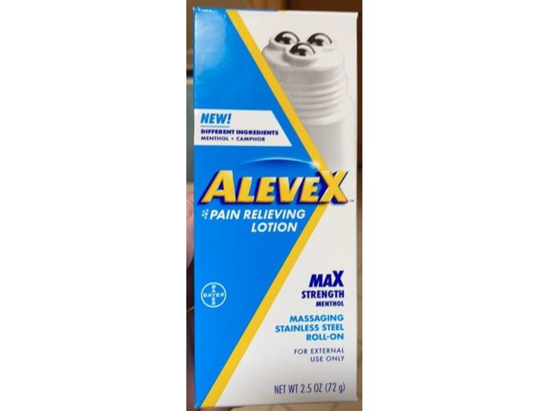 AleveX Pain Relieving Lotion Massaging Stainless Steel Roll On, Max Strength Menthol, 2.5 oz/72 g