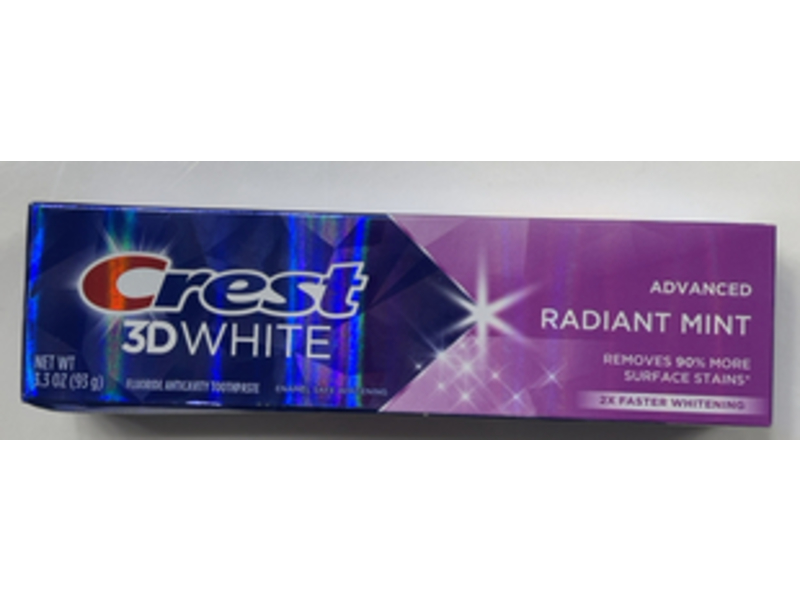Crest 3d White Advanced Teeth Whitening Toothpaste, Radiant Mint, 3.3 oz/93 g, Pack Of 3