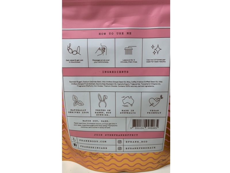 Frank Body Exfoliator Smooth, Glowing Scrub, Rose Gold Shimmer, 7.43 fl oz/220 g