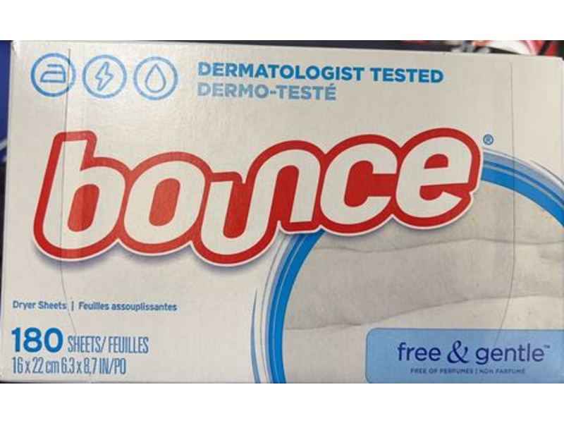 Bounce Dryer Sheets, Free & Gentle, 180 Sheets