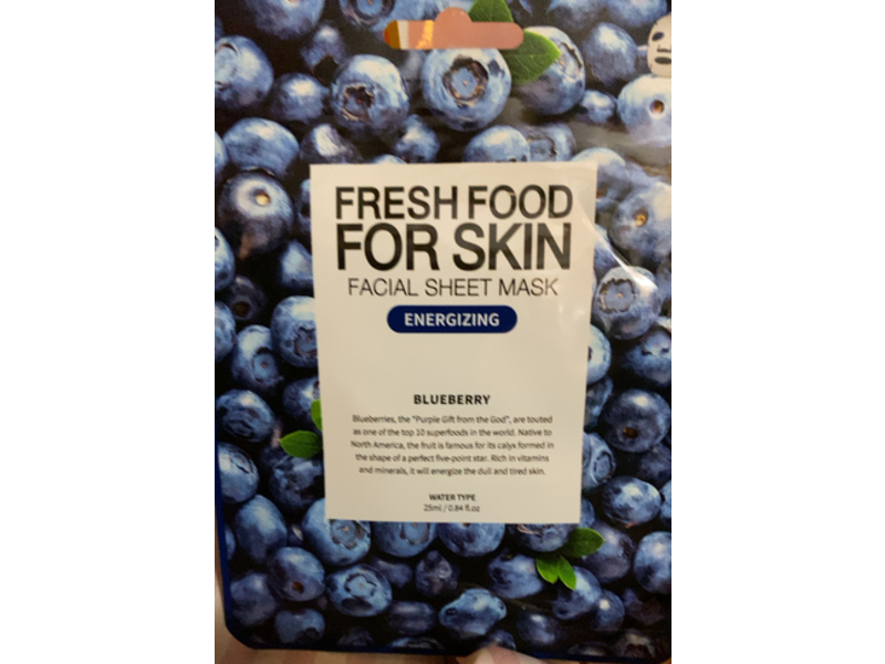 Farm Skin Facial Sheet Mask, Blueberry, 0.84 fl oz/25 mL, 10 Count