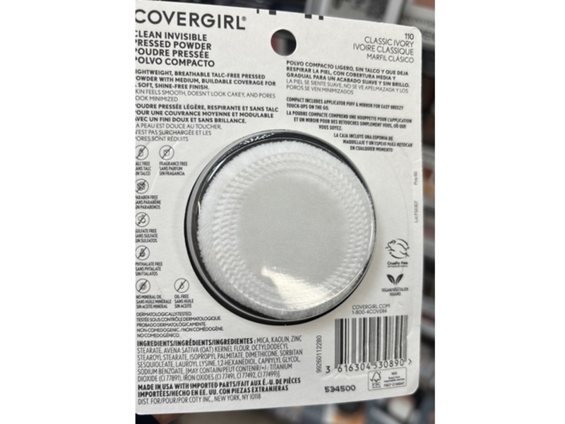 Covergirl Clean Invisible Pressed Powder, 110 Classic Ivory, 0.38 oz/11 g