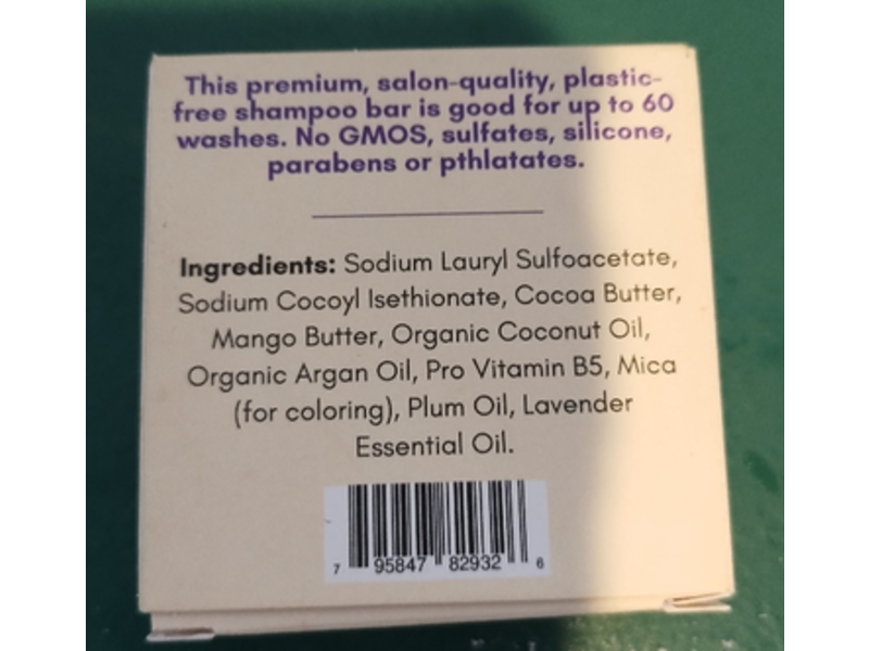 Silver Falls Sustainability Co Shampoo Bar, Plum-Lavender, 2.1 oz/60 g