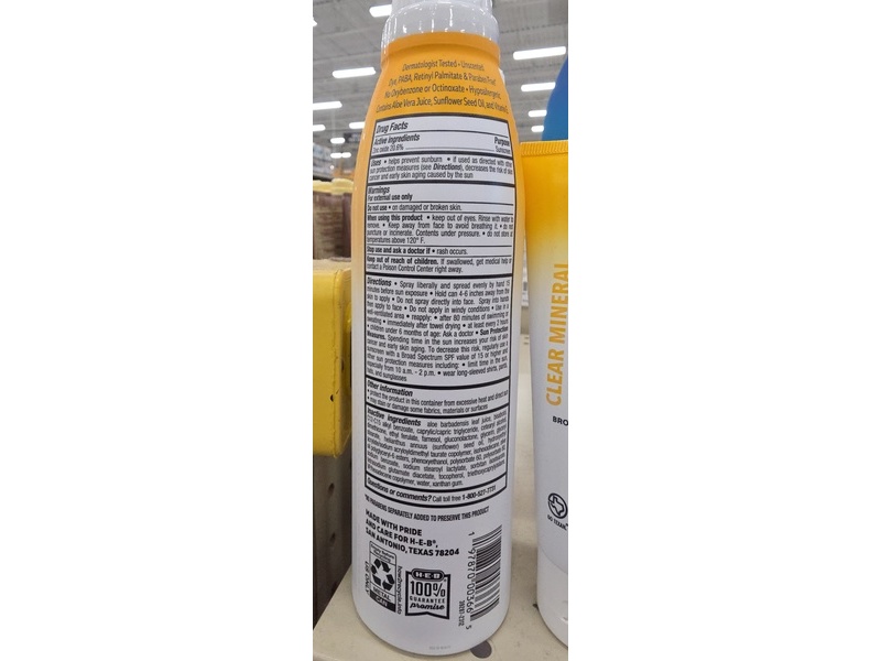 H.E.B Clear Mineral Lotion Spray Sunscreen, SPF 50, 6.3 oz/179 g