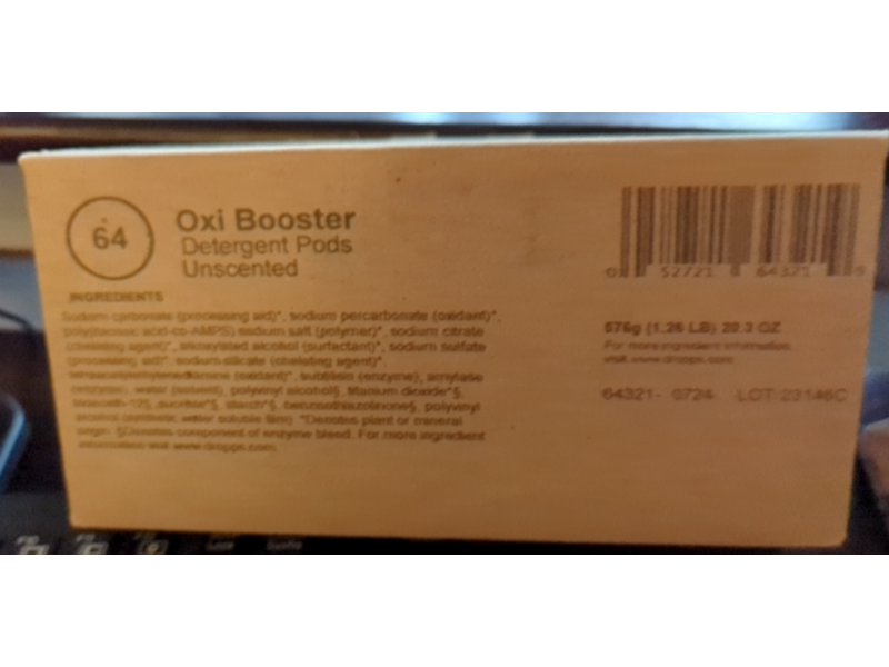 Dropps Oxi Booster Detergent Pods, Unscented, 20.3 oz/576 g, 64 Count