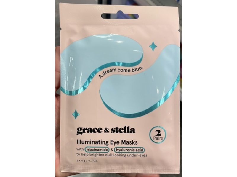 Grace & Stella Illuminating Eye Masks, Blue, Niacinamide & Hyaluronic Acid, 0.2 oz/6 g, 2 Pairs