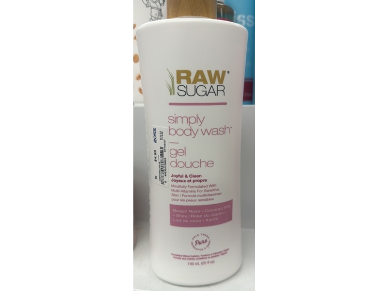 Raw Sugar Joyful & Clean Simply Body Wash, Beach Rose + Coconut Milk + Shea, 25 fl oz/740 mL