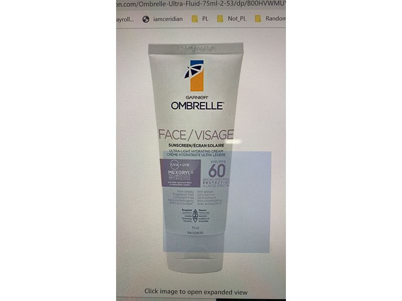 Garnier Ombrelle Face Sunscreen, Ultra-Light Hydrating Cream, SPF 60, 75 mL
