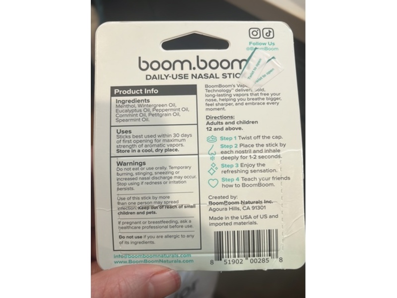 Boom Boom Nasal Stick, Wintermint, 0.7 oz/2 g, 2 Count