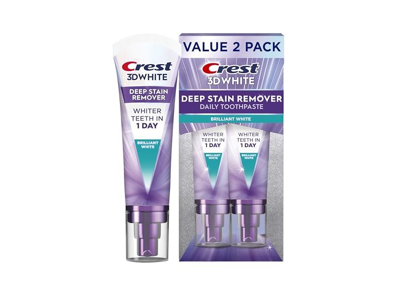 Crest 3DWhite Brilliance Deep Stain Remover Daily Toothpaste, Brilliant White, 3.1oz/87 g, Pack Of 2