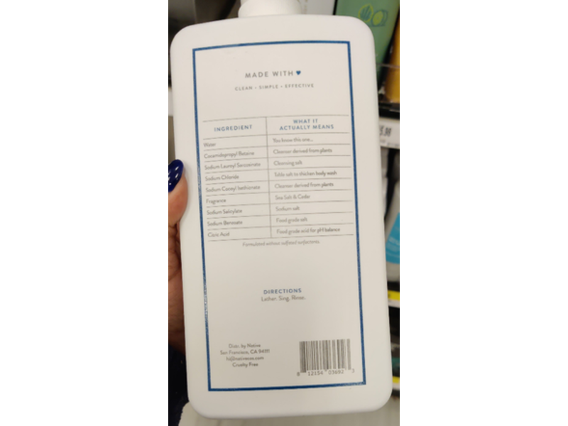 Native Body Wash, Sea Salt & Cedar, 36 fl oz/1064 mL