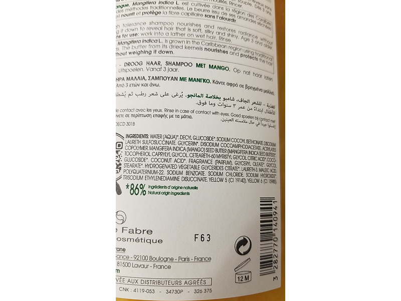 Klorane Nourishing Shampoo With Mango, Dry Hair, 13.5 fl oz/400 mL