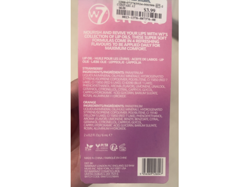 W7 Lip Oil, Strawberry & Orange, 0.2 fl oz/6 mL, Pack Of 2