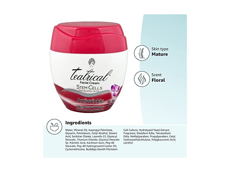 TEATRICAL Anti-Wrinkle Cream with Buddleja Davidii Stem Cells, Floral, 3.5 Ounces