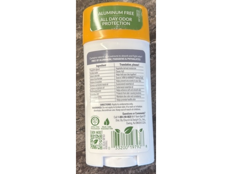 Arm & Hammer Essentials Deodorant, Unscented, 2.5 oz/71 g, Pack Of 2