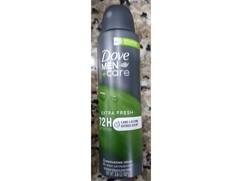 Dove Men+Care Extra Fresh Dry Spray Antiperspirant, Citrus Scent, 3.8 oz/107 g, Pack Of 3